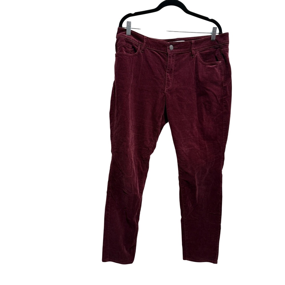 LOFT Curvy Skinny Corduroy Pants Burgundy Wine Size 14 32 High Rise classic